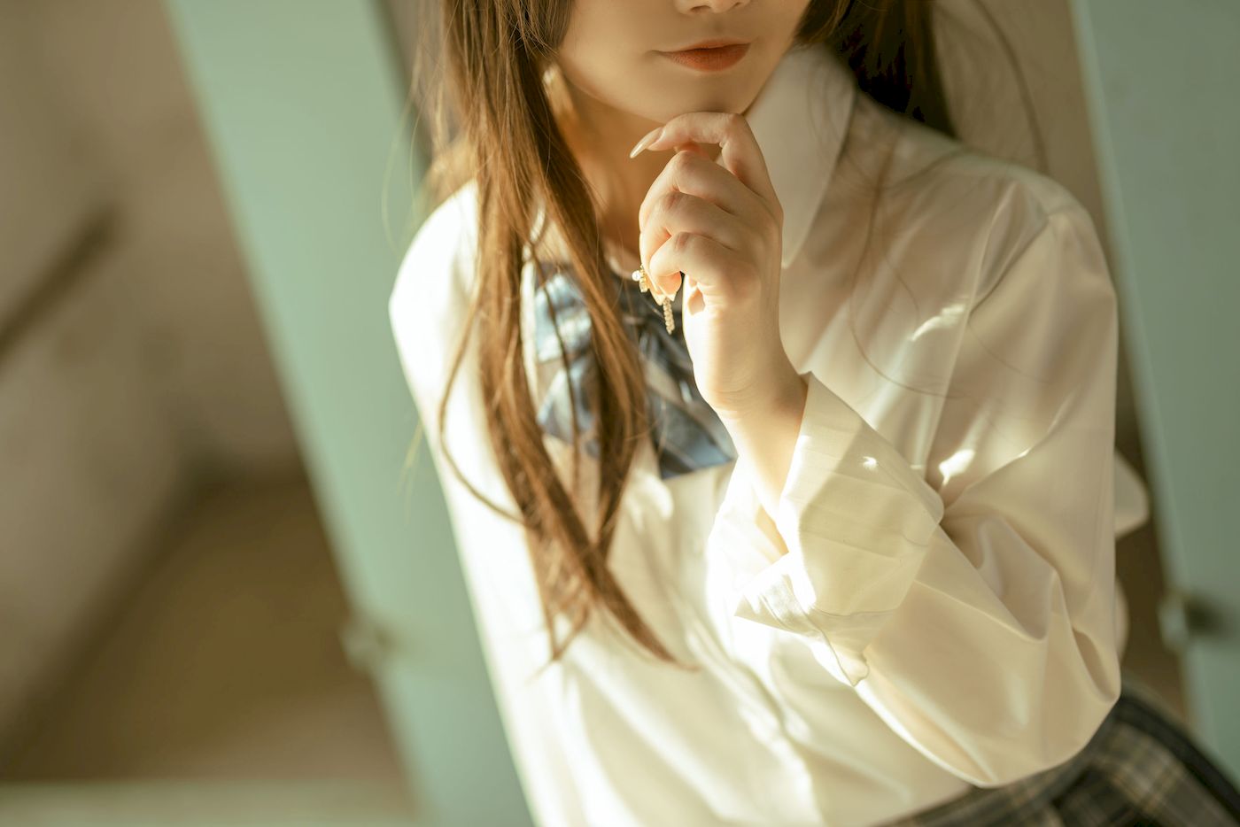 网络美女桃良阿宅白衬衫格子裙JK制服装扮私房写真-御萝部落-瞬颜部落