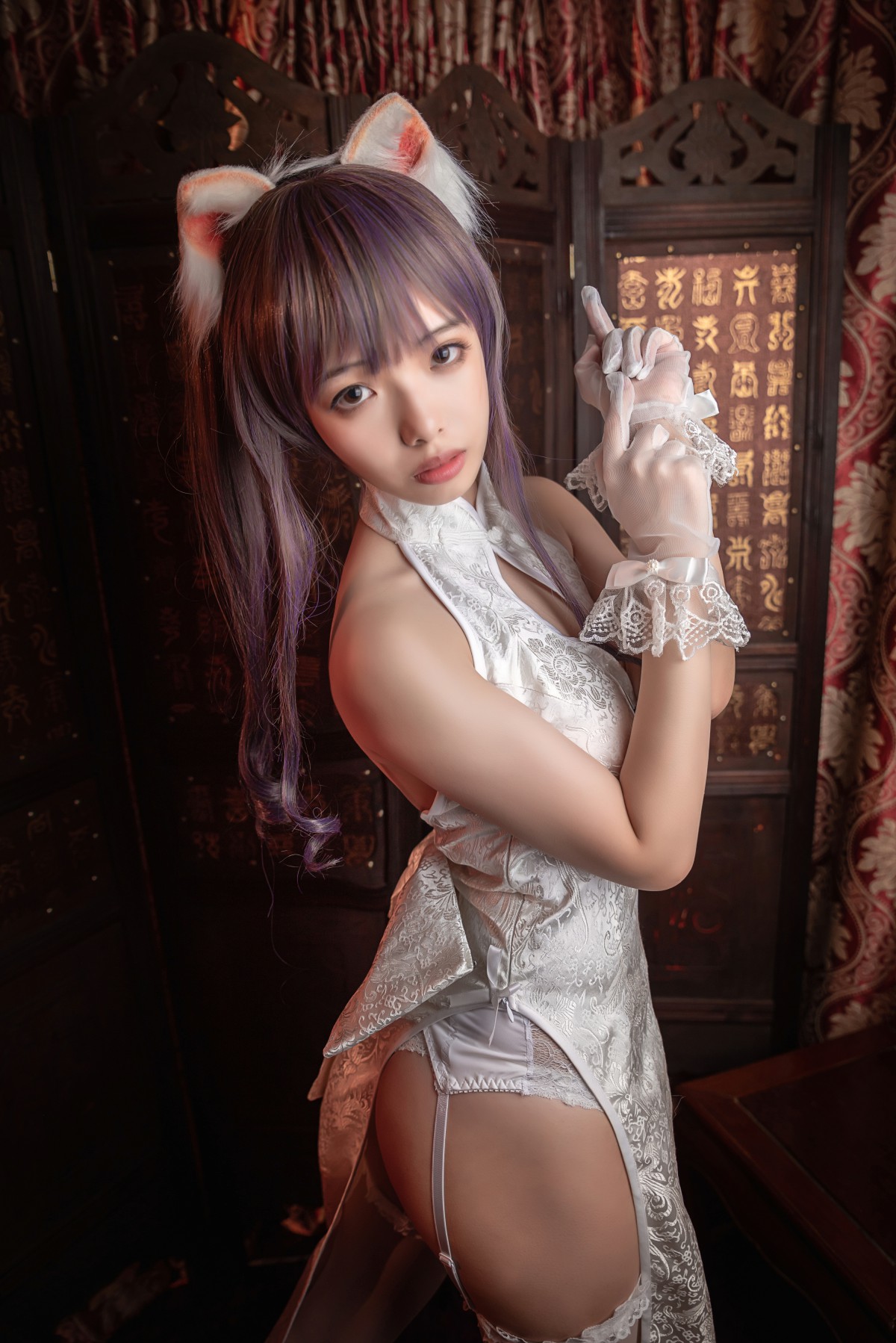 图片[14]-[Cosplay]雯妹不讲道理 – 旗袍白丝吊带袜 – COSPLAY-瞬颜部落