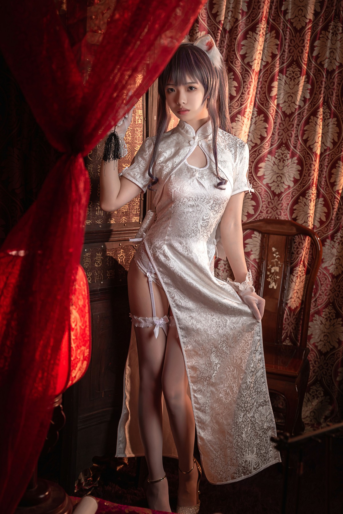 图片[11]-[Cosplay]雯妹不讲道理 – 旗袍白丝吊带袜 – COSPLAY-瞬颜部落