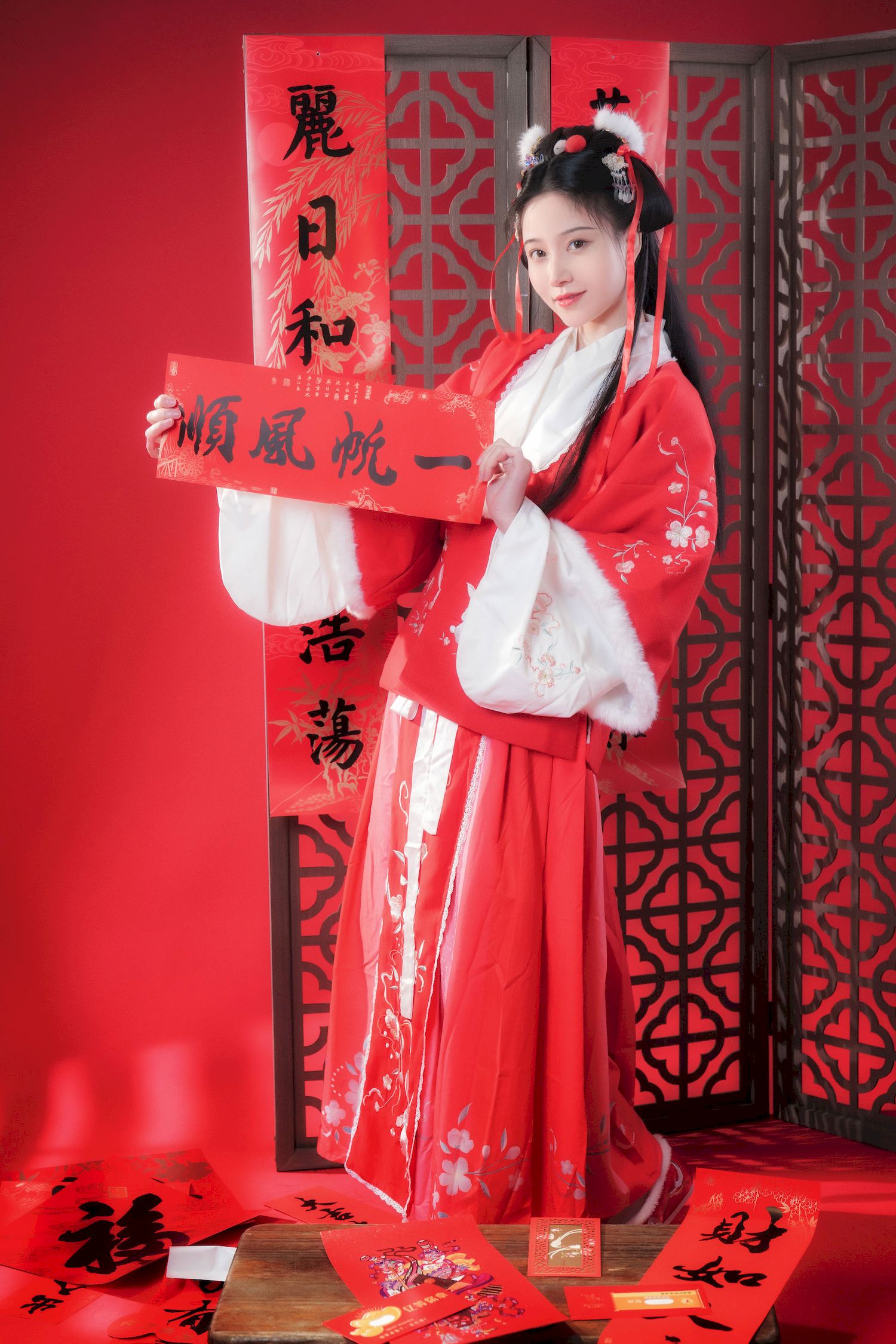 古典美女Nnian红色拜年服新年新气象喜庆写真-御萝部落-瞬颜部落